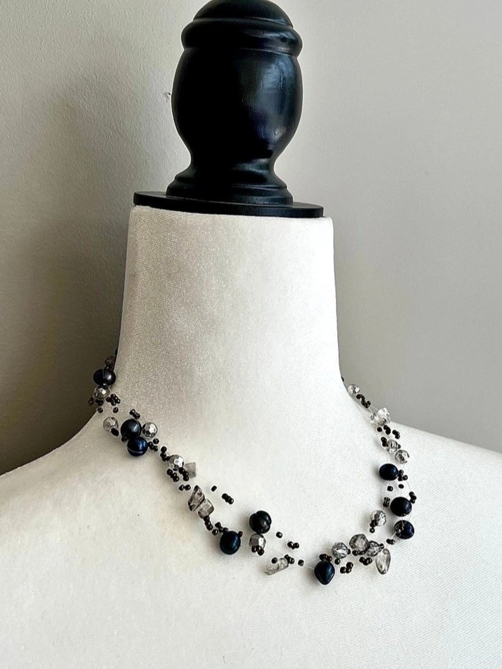 Vintage Mexx Y2K Illusion Necklace with Real Grey Freshwater Pearls